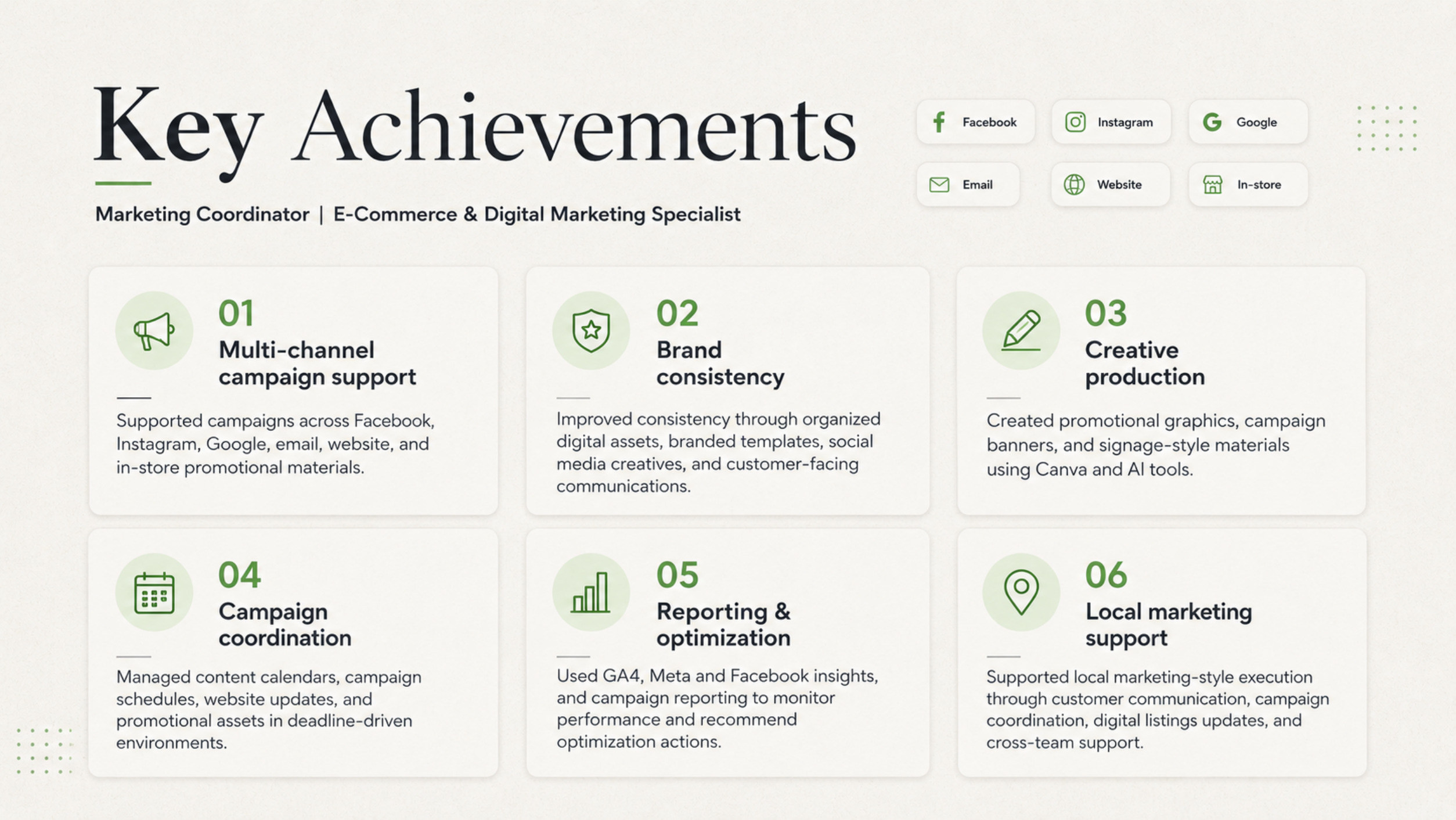 Key achievements page.