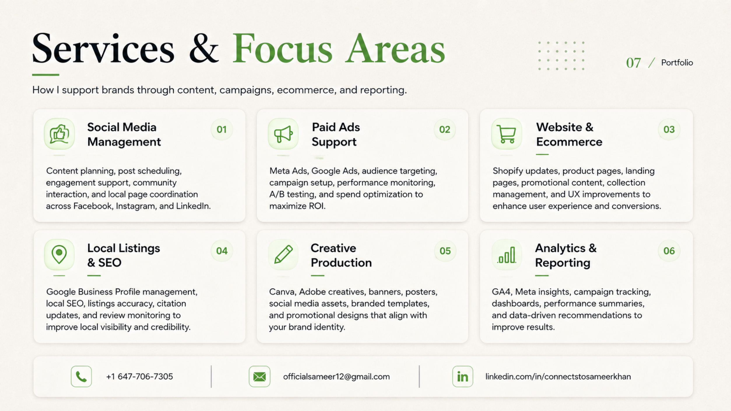 Services and focus areas page.